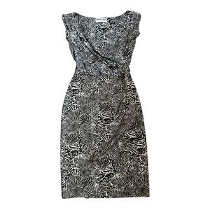 CHIARA BONI La Petite Robe Zebra V Neck Ruffle Jersey Dress Size 42 US 6